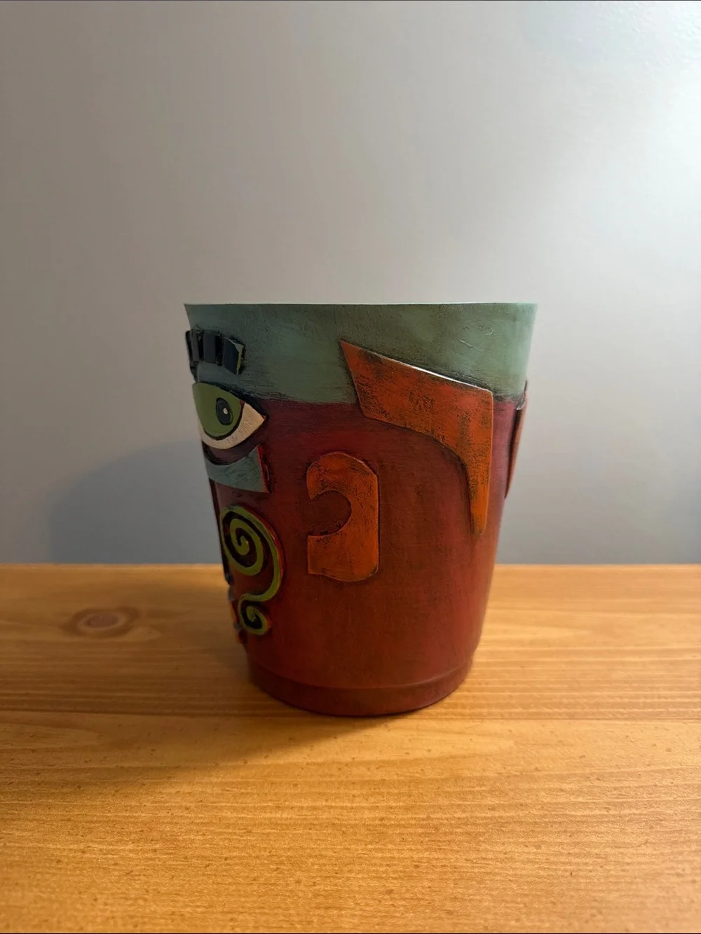 Hand-Painted Abstract Tribal Face Planter - Resin